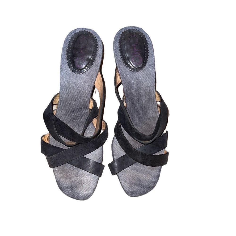 Anthropologie Chio Black Leather Sandals Size 9